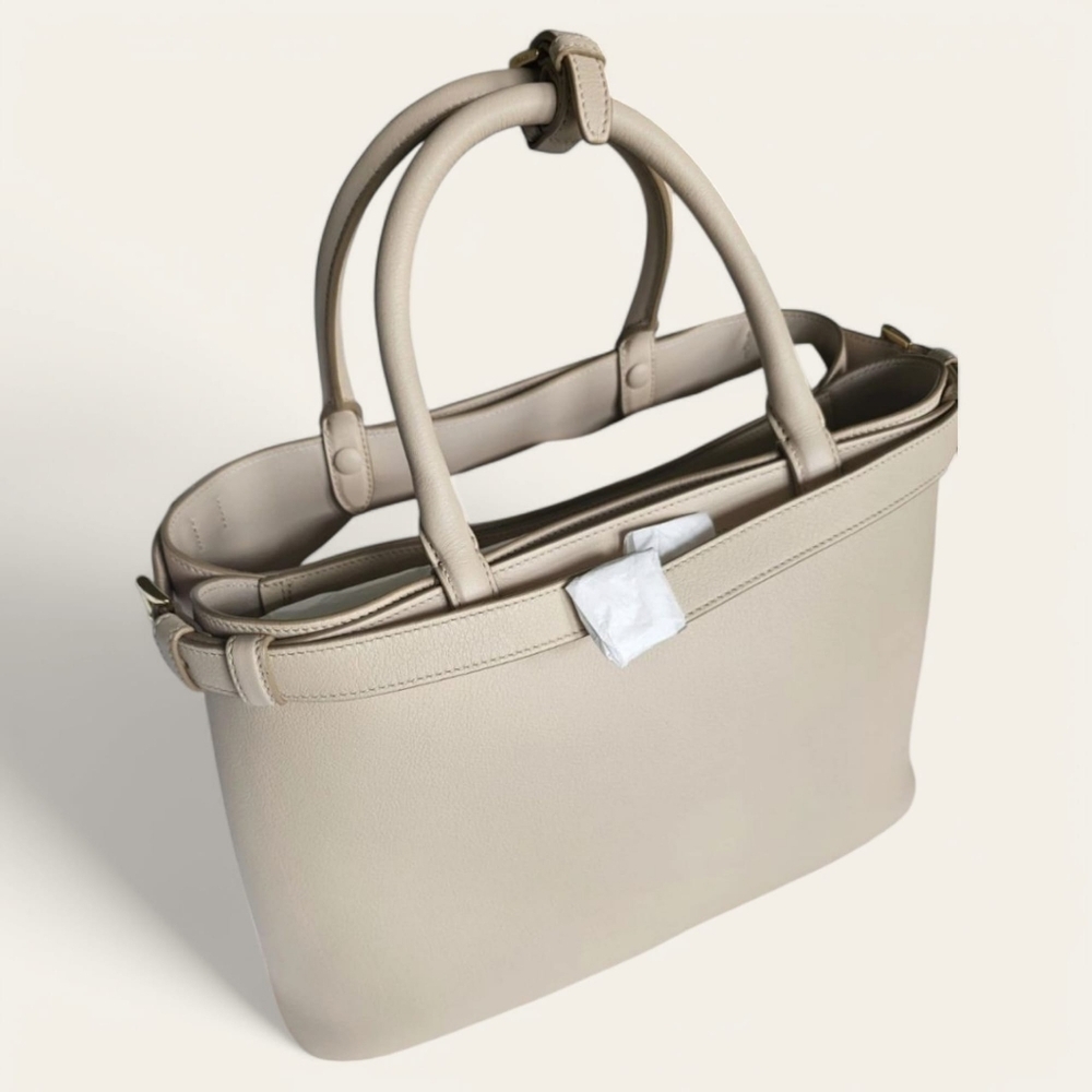 NWT PRADA Buckle Medium Leather Handbag with Double Belt  Ivory - Picture 2 of 9